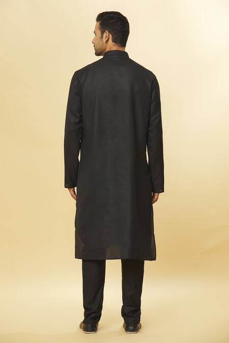 Aham-Vayam Black Cotton Tatvam Sankalp Solid Kurta And Pyjama Set Online at Aza Fashions Aham-Vayam_Black Cotton Tatvam Sankalp Solid Kurta And Pyjama Set _Online_at_Aza_Fashions