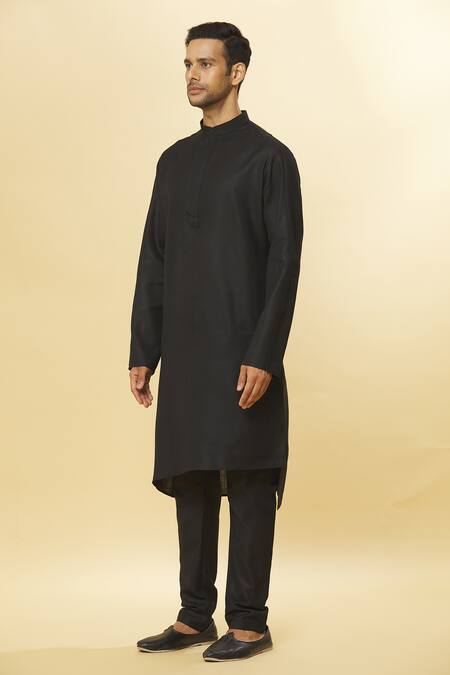 Shop Aham-Vayam Black Cotton Tatvam Sankalp Solid Kurta And Pyjama Set Online at Aza Fashions Shop_Aham-Vayam_Black Cotton Tatvam Sankalp Solid Kurta And Pyjama Set _Online_at_Aza_Fashions