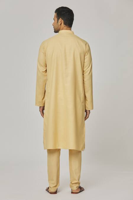 Aham-Vayam Yellow Cotton Tatvam Sankalp Plain Kurta And Pyjama Set Online at Aza Fashions Aham-Vayam_Yellow Cotton Tatvam Sankalp Plain Kurta And Pyjama Set _Online_at_Aza_Fashions