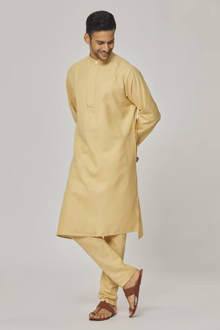 Shop Aham-Vayam Yellow Cotton Tatvam Sankalp Plain Kurta And Pyjama Set Online at Aza Fashions Shop_Aham-Vayam_Yellow Cotton Tatvam Sankalp Plain Kurta And Pyjama Set _Online_at_Aza_Fashions