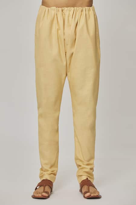 Aham-Vayam Yellow Cotton Tatvam Sankalp Plain Kurta And Pyjama Set at Aza Fashions Aham-Vayam_Yellow Cotton Tatvam Sankalp Plain Kurta And Pyjama Set _at_Aza_Fashions