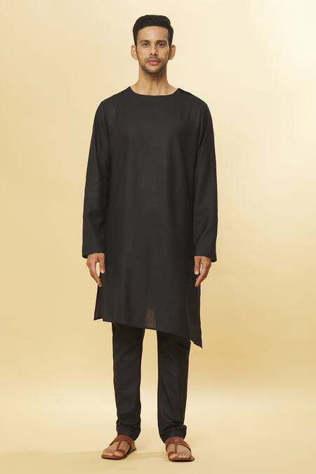 Buy_Aham-Vayam_Black Cotton Tatvam Solid Kurta And Pyjama Set _Online_at_Aza_Fashions