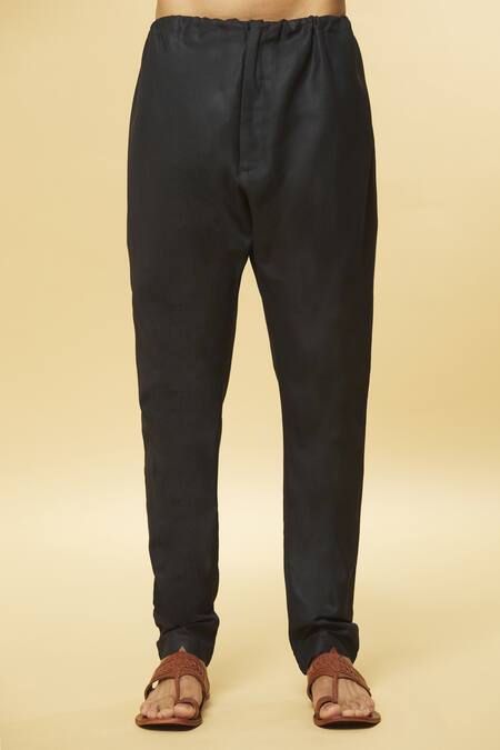 Aham-Vayam_Black Cotton Tatvam Solid Kurta And Pyjama Set _at_Aza_Fashions