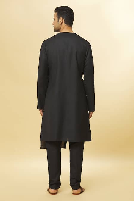Aham-Vayam Black Cotton Tatvam Arigato Solid Kurta And Pyjama Set Online at Aza Fashions Aham-Vayam_Black Cotton Tatvam Arigato Solid Kurta And Pyjama Set _Online_at_Aza_Fashions