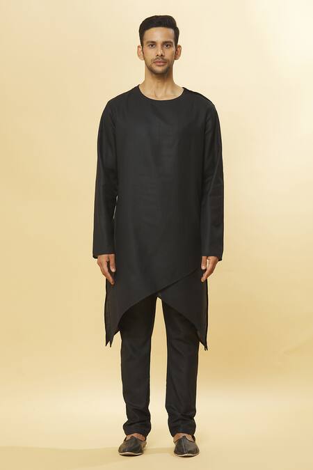 Buy_Aham-Vayam_Black Cotton Tatvam Mihara Solid Kurta And Pyjama Set _Online_at_Aza_Fashions