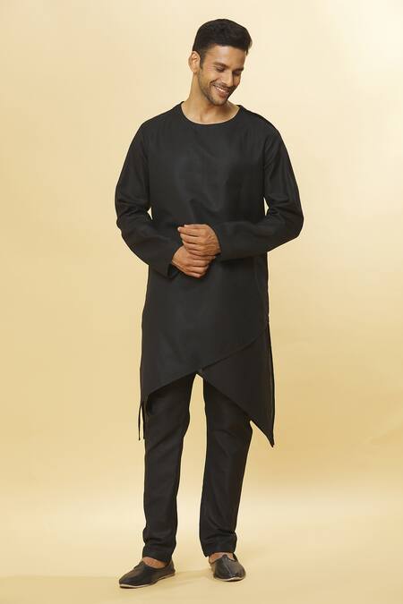Shop_Aham-Vayam_Black Cotton Tatvam Mihara Solid Kurta And Pyjama Set _Online_at_Aza_Fashions