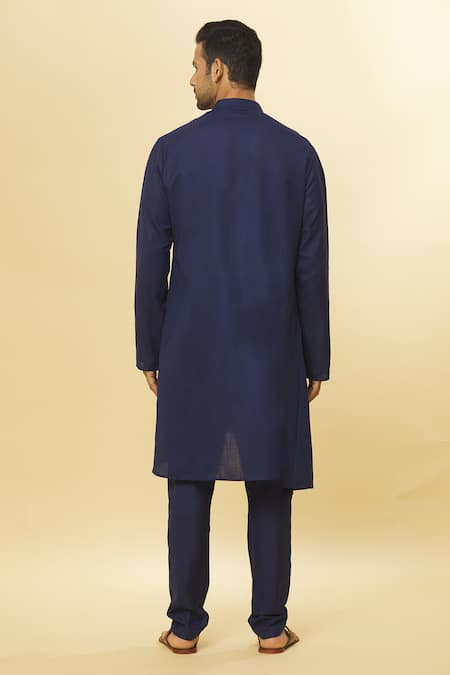 Aham-Vayam Blue Cotton Tatvam Angira Solid Kurta And Pyjama Set Online at Aza Fashions Aham-Vayam_Blue Cotton Tatvam Angira Solid Kurta And Pyjama Set _Online_at_Aza_Fashions