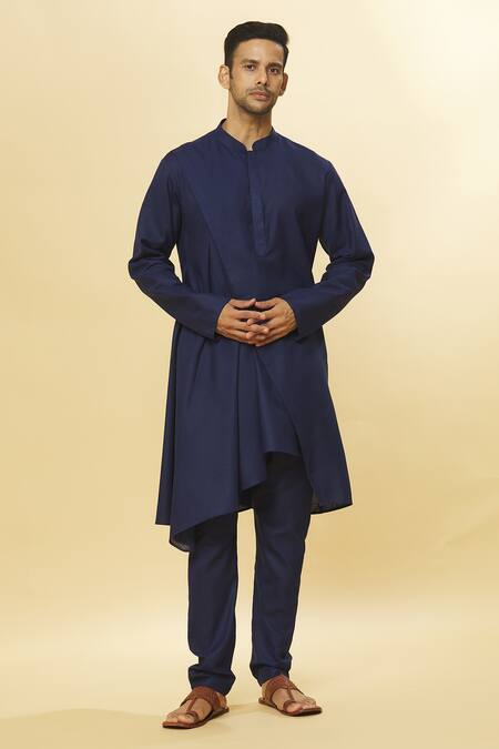 Shop Aham-Vayam Blue Cotton Tatvam Angira Solid Kurta And Pyjama Set Online at Aza Fashions Shop_Aham-Vayam_Blue Cotton Tatvam Angira Solid Kurta And Pyjama Set _Online_at_Aza_Fashions