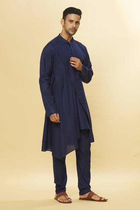 Aham-Vayam Blue Cotton Tatvam Angira Solid Kurta And Pyjama Set at Aza Fashions Aham-Vayam_Blue Cotton Tatvam Angira Solid Kurta And Pyjama Set _at_Aza_Fashions