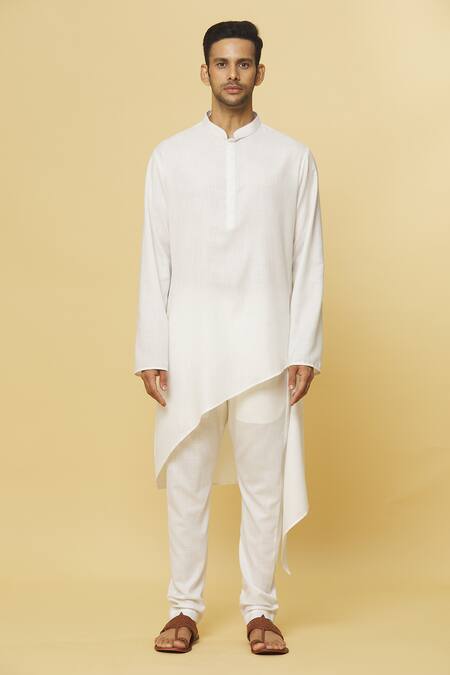 Buy Aham-Vayam White Cotton Tatvam Agam Solid Kurta And Pyjama Set Online at Aza Fashions Buy_Aham-Vayam_White Cotton Tatvam Agam Solid Kurta And Pyjama Set _Online_at_Aza_Fashions