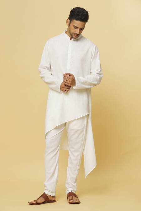 Shop Aham-Vayam White Cotton Tatvam Agam Solid Kurta And Pyjama Set Online at Aza Fashions Shop_Aham-Vayam_White Cotton Tatvam Agam Solid Kurta And Pyjama Set _Online_at_Aza_Fashions