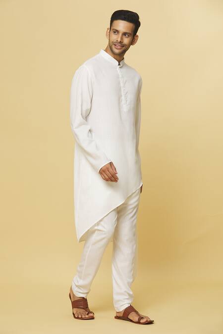 Aham-Vayam White Cotton Tatvam Agam Solid Kurta And Pyjama Set at Aza Fashions Aham-Vayam_White Cotton Tatvam Agam Solid Kurta And Pyjama Set _at_Aza_Fashions