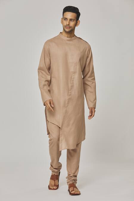 Aham-Vayam Brown Cotton Tatvam Hana Solid Kurta And Pyjama Set 