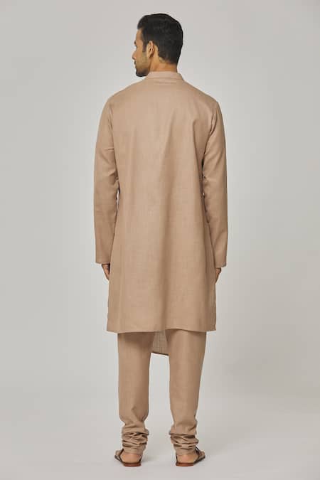 Aham-Vayam_Brown Cotton Tatvam Hana Solid Kurta And Pyjama Set _Online_at_Aza_Fashions