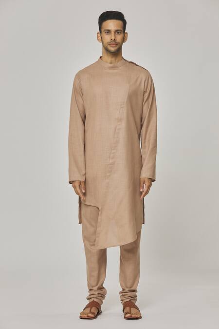 Buy_Aham-Vayam_Brown Cotton Tatvam Hana Solid Kurta And Pyjama Set _Online_at_Aza_Fashions