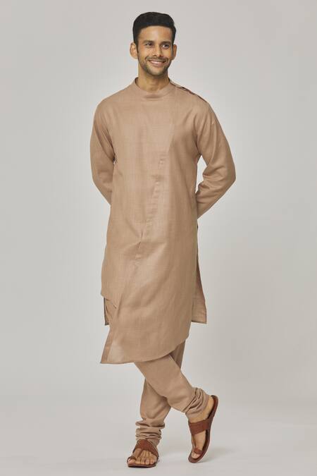 Shop_Aham-Vayam_Brown Cotton Tatvam Hana Solid Kurta And Pyjama Set _Online_at_Aza_Fashions