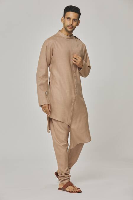 Aham-Vayam_Brown Cotton Tatvam Hana Solid Kurta And Pyjama Set _at_Aza_Fashions