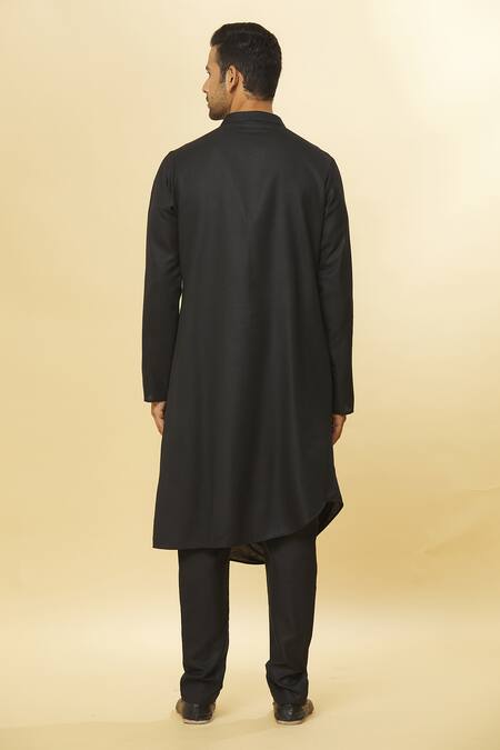 Aham-Vayam Black Cotton Tatvam Samaroh Solid Kurta And Pyjama Set Online at Aza Fashions Aham-Vayam_Black Cotton Tatvam Samaroh Solid Kurta And Pyjama Set _Online_at_Aza_Fashions
