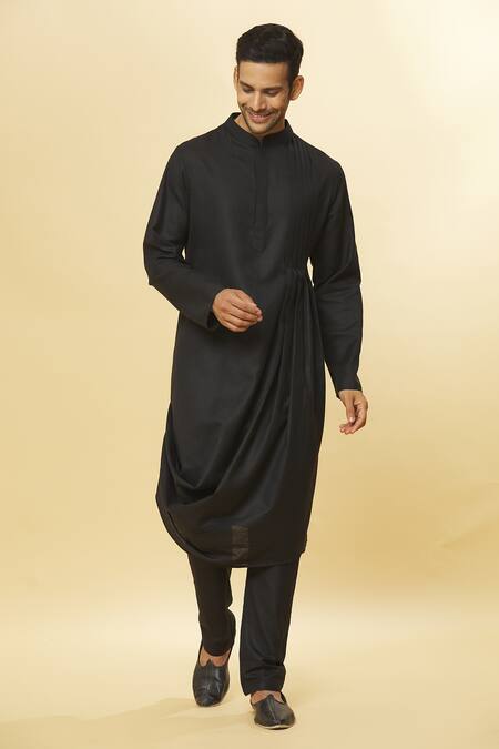 Shop Aham-Vayam Black Cotton Tatvam Samaroh Solid Kurta And Pyjama Set Online at Aza Fashions Shop_Aham-Vayam_Black Cotton Tatvam Samaroh Solid Kurta And Pyjama Set _Online_at_Aza_Fashions