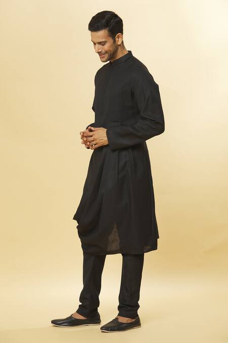 Aham-Vayam Black Cotton Tatvam Samaroh Solid Kurta And Pyjama Set at Aza Fashions Aham-Vayam_Black Cotton Tatvam Samaroh Solid Kurta And Pyjama Set _at_Aza_Fashions