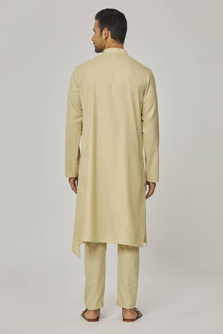 Aham-Vayam_Beige Cotton Tatvam Utsav Gathered Kurta And Pyjama Set _Online_at_Aza_Fashions