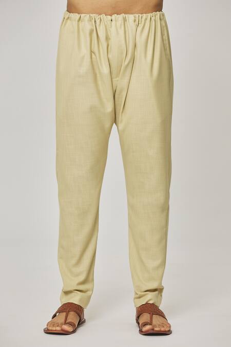 Aham-Vayam_Beige Cotton Tatvam Akio Solid Kurta And Pyjama Set _at_Aza_Fashions