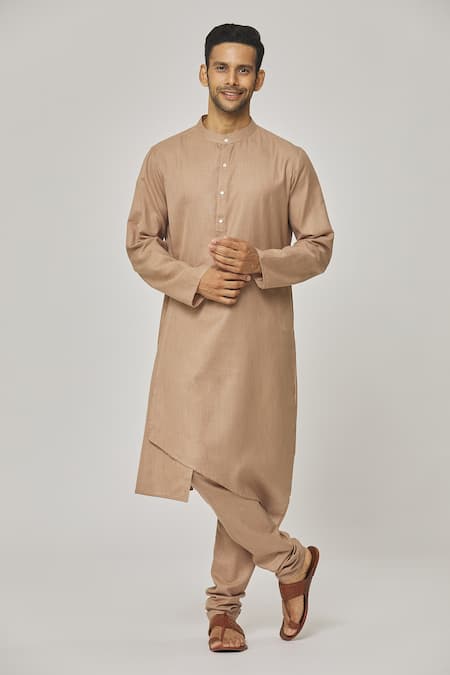 Aham-Vayam Brown Cotton Solid Tatvam Jun Kurta And Pyjama Set