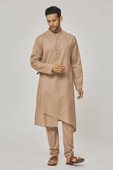 Shop Aham-Vayam Brown Cotton Tatvam Jun Solid Kurta And Pyjama Set Online at Aza Fashions Shop_Aham-Vayam_Brown Cotton Tatvam Jun Solid Kurta And Pyjama Set _Online_at_Aza_Fashions