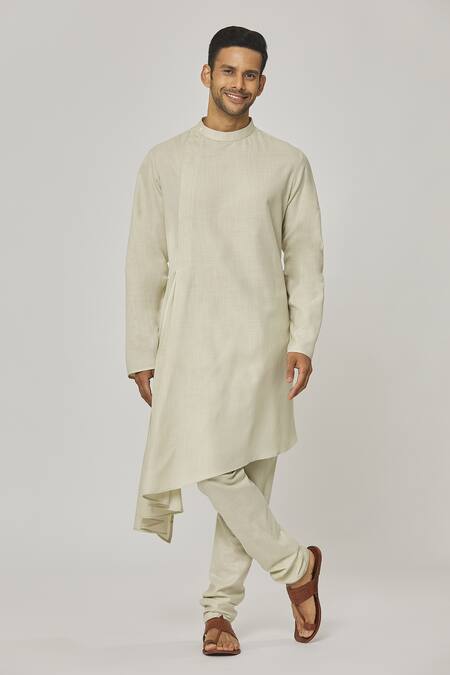 Shop Aham-Vayam Cream Cotton Tatvam Kiyoshi Solid Kurta And Pyjama Set Online at Aza Fashions Shop_Aham-Vayam_Cream Cotton Tatvam Kiyoshi Solid Kurta And Pyjama Set _Online_at_Aza_Fashions