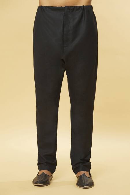 Aham-Vayam_Black Cotton Tatvam Ahimsa Solid Kurta And Pyjama Set _at_Aza_Fashions