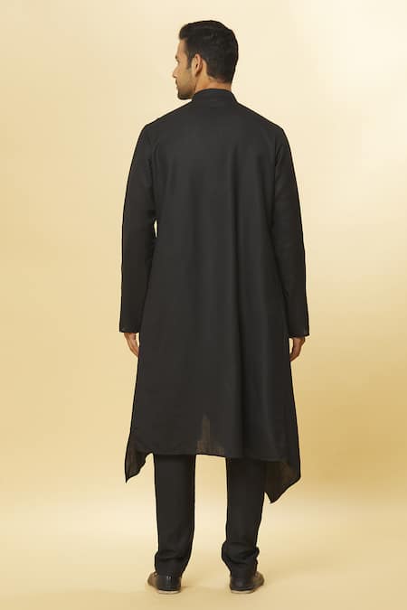 Aham-Vayam Black Cotton Tatvam Hikari Solid Kurta And Pyjama Set Online at Aza Fashions Aham-Vayam_Black Cotton Tatvam Hikari Solid Kurta And Pyjama Set _Online_at_Aza_Fashions