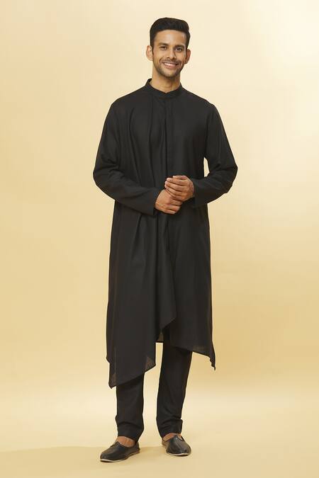 Shop Aham-Vayam Black Cotton Tatvam Hikari Solid Kurta And Pyjama Set Online at Aza Fashions Shop_Aham-Vayam_Black Cotton Tatvam Hikari Solid Kurta And Pyjama Set _Online_at_Aza_Fashions