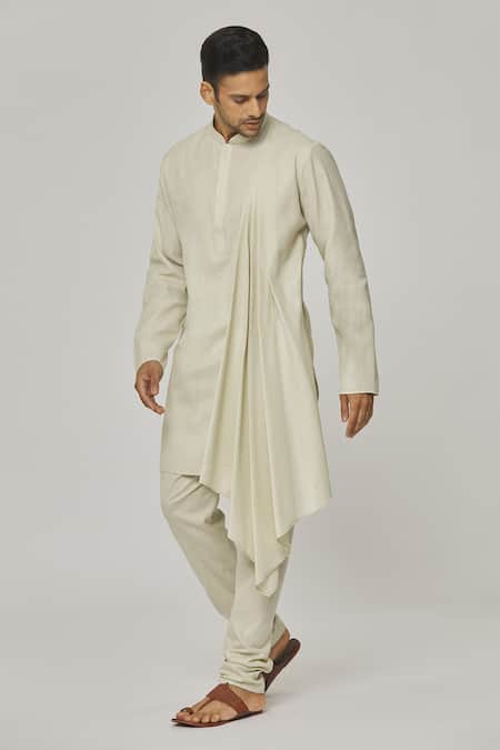Shop Aham-Vayam Cream Cotton Tatvam Harshollas Solid Kurta And Pyjama Set Online at Aza Fashions Shop_Aham-Vayam_Cream Cotton Tatvam Harshollas Solid Kurta And Pyjama Set _Online_at_Aza_Fashions