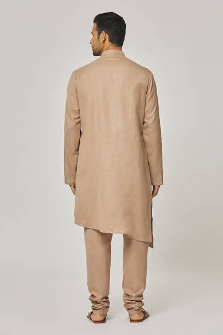 Aham-Vayam_Brown Cotton Tatvam Haritva Solid Kurta And Pyjama Set _Online_at_Aza_Fashions