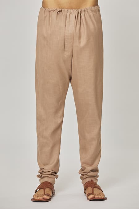 Aham-Vayam_Brown Cotton Tatvam Haritva Solid Kurta And Pyjama Set _at_Aza_Fashions