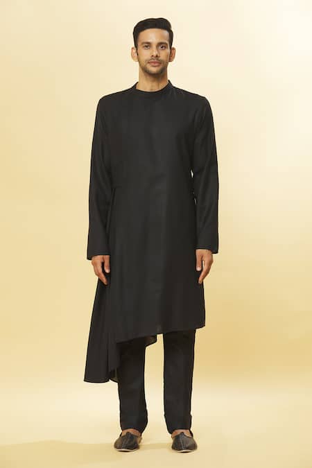 Buy_Aham-Vayam_Black Cotton Tatvam Maharana Solid Kurta And Pyjama Set _Online_at_Aza_Fashions