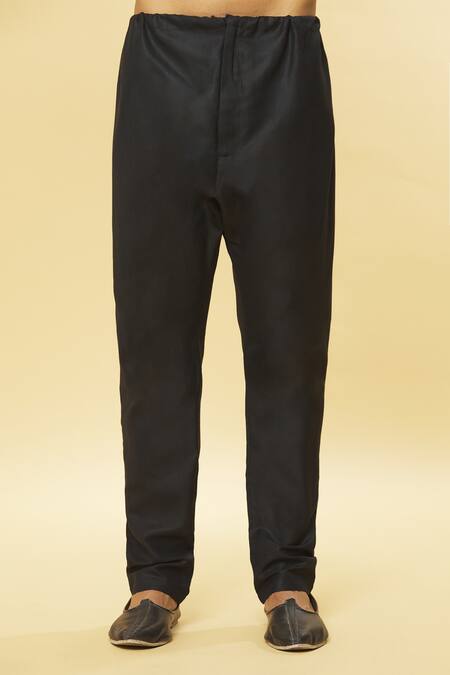 Aham-Vayam_Black Cotton Tatvam Maharana Solid Kurta And Pyjama Set _at_Aza_Fashions