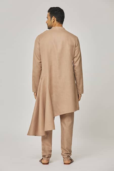 Aham-Vayam_Brown Cotton Asymmetric Hemline Kurta Set _Online_at_Aza_Fashions