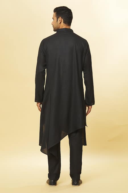 Aham-Vayam Black Cotton Tatvam Hinata Solid Kurta And Pyjama Set Online at Aza Fashions Aham-Vayam_Black Cotton Tatvam Hinata Solid Kurta And Pyjama Set _Online_at_Aza_Fashions