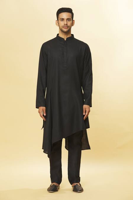 Shop Aham-Vayam Black Cotton Tatvam Hinata Solid Kurta And Pyjama Set Online at Aza Fashions Shop_Aham-Vayam_Black Cotton Tatvam Hinata Solid Kurta And Pyjama Set _Online_at_Aza_Fashions