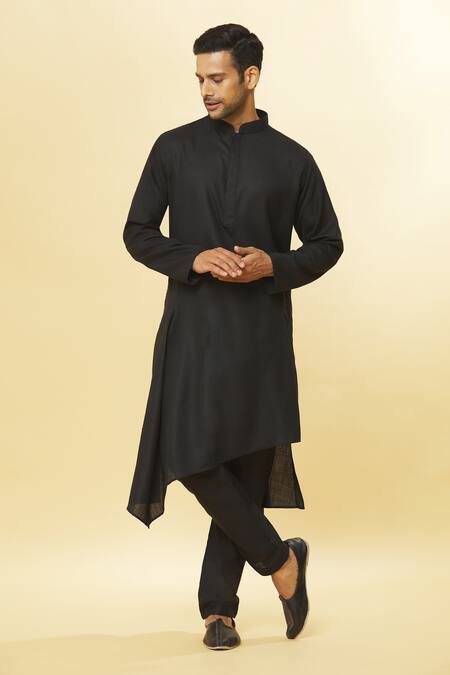 Aham-Vayam Black Cotton Tatvam Hinata Solid Kurta And Pyjama Set at Aza Fashions Aham-Vayam_Black Cotton Tatvam Hinata Solid Kurta And Pyjama Set _at_Aza_Fashions