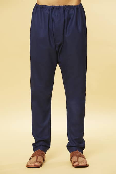 Aham-Vayam_Blue Cotton Tatvam Prana Solid Kurta And Pyjama Set _at_Aza_Fashions