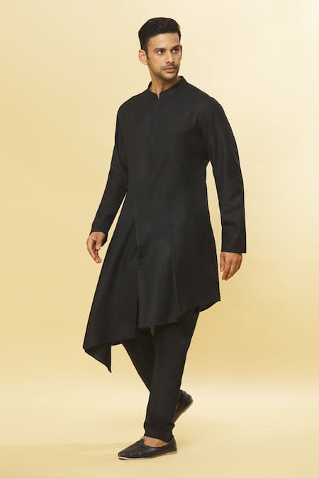 Aham-Vayam_Black Cotton Tatvam Neel Solid Kurta And Pyjama Set _at_Aza_Fashions