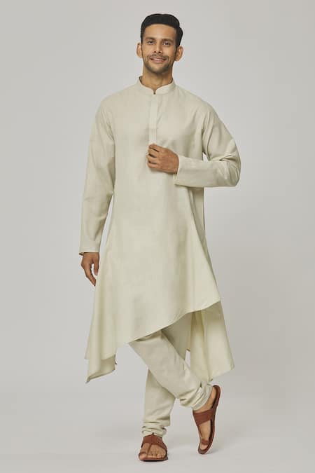 Aham-Vayam Cream Cotton Tatvam Sahaj Solid Kurta And Pyjama Set 