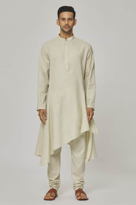 Buy_Aham-Vayam_Cream Cotton Tatvam Sahaj Solid Kurta And Pyjama Set _Online_at_Aza_Fashions