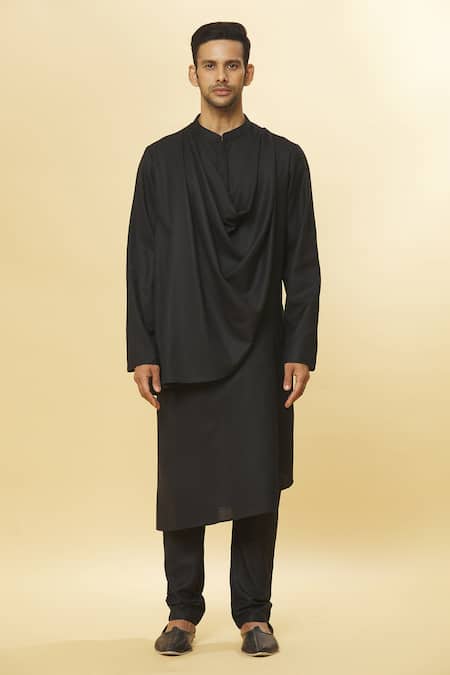 Buy_Aham-Vayam_Black Cotton Tatvam Mahotsav Solid Kurta And Pyjama Set _Online_at_Aza_Fashions