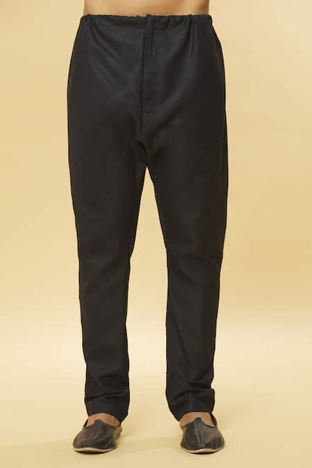 Aham-Vayam_Black Cotton Tatvam Mahotsav Solid Kurta And Pyjama Set _at_Aza_Fashions