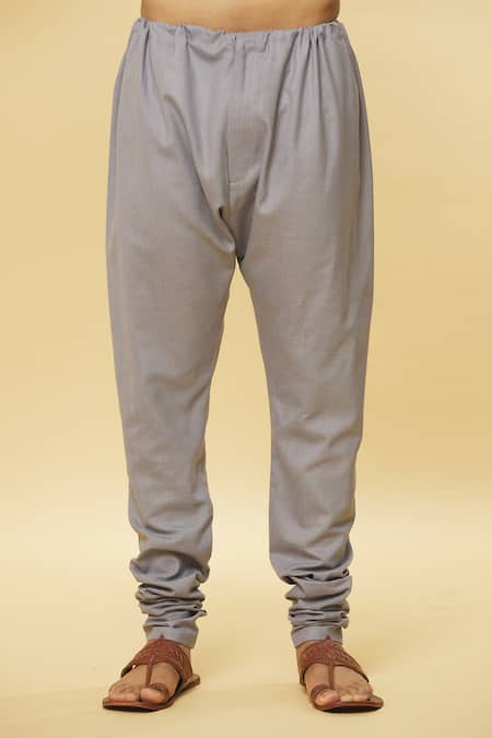 Aham-Vayam_Grey Cotton Tatvam Minato Solid Kurta And Pyjama Set _at_Aza_Fashions