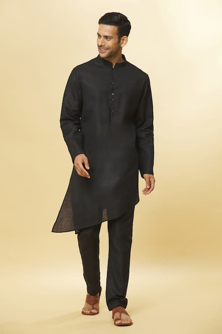 Aham-Vayam Black Cotton Tatvam Harshit Kurta And Pyjama Set