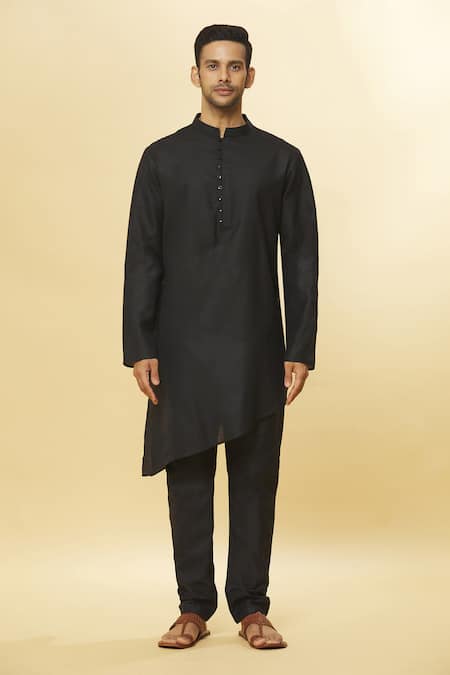 Buy_Aham-Vayam_Black Cotton Tatvam Harshit Kurta And Pyjama Set _Online_at_Aza_Fashions